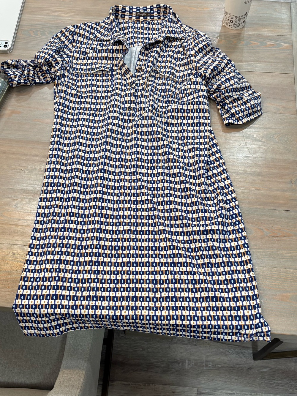 J. McLaughlin Navy/ white Lawrence Collared Catalina cloth stretch Shirt Dress